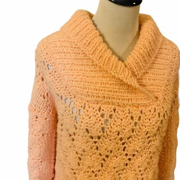Pullover Sweater Womens Peach Long Sleeve Shawl M - Picture 5 of 7